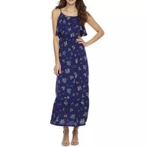 Peyton & Parker Maxi Dress Size 1X Blue‎ Floral Adjustable Straps Tiered Ruffle